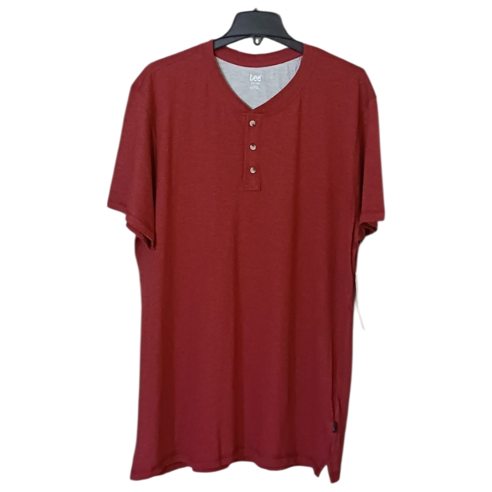 Classic Lee Henley Pullover Knit Shirt Men's XL Red